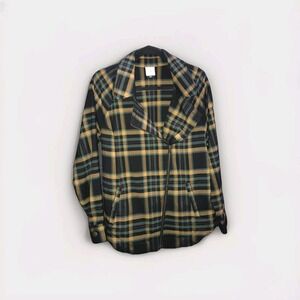 Cabi Moto Plaid Full Zip Blazer Jacket Size Medium Yellow Green Black Red 4401